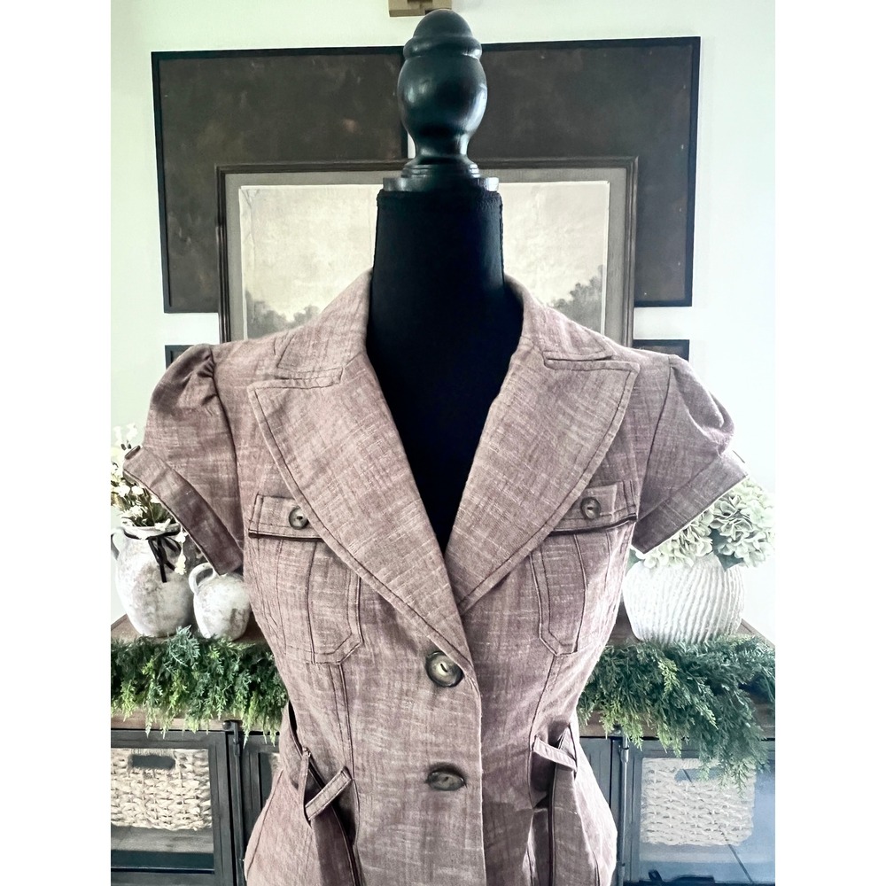 A. Byer Office Siren Short Sleeve Belted Blazer Jacket Puff Sleeve Utility Top M - Picture 3 of 6